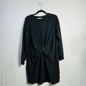 Lush NWT Twist Front Wrap Long Sleeve Charcoal Sweater Midi Soft Dress Sz L